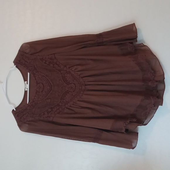 Ultra Pink Tops - NWOT Ultra Pink Brown Bohemian Lace Flowy Shirt Womans Size Small